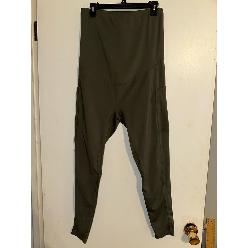 Poshdivah Women's Maternity Over The Belly Ankle Leggings army green XXL 2xl